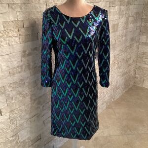 Navy Blue Sequin Chevron Party Dress